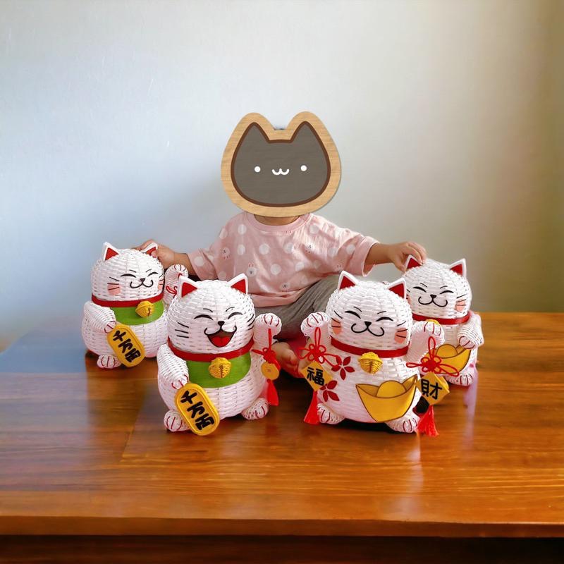 現貨 招財貓 春節 招財 紙籐籃 收納籃 糖果籃 過年-細節圖5