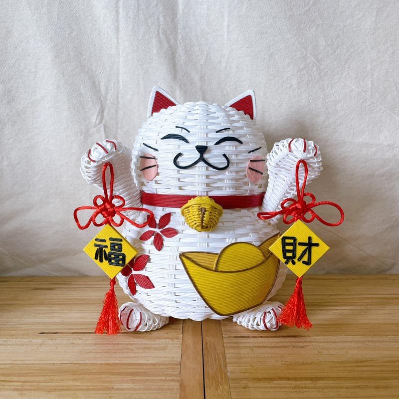 現貨 招財貓 春節 招財 紙籐籃 收納籃 糖果籃 過年-細節圖6