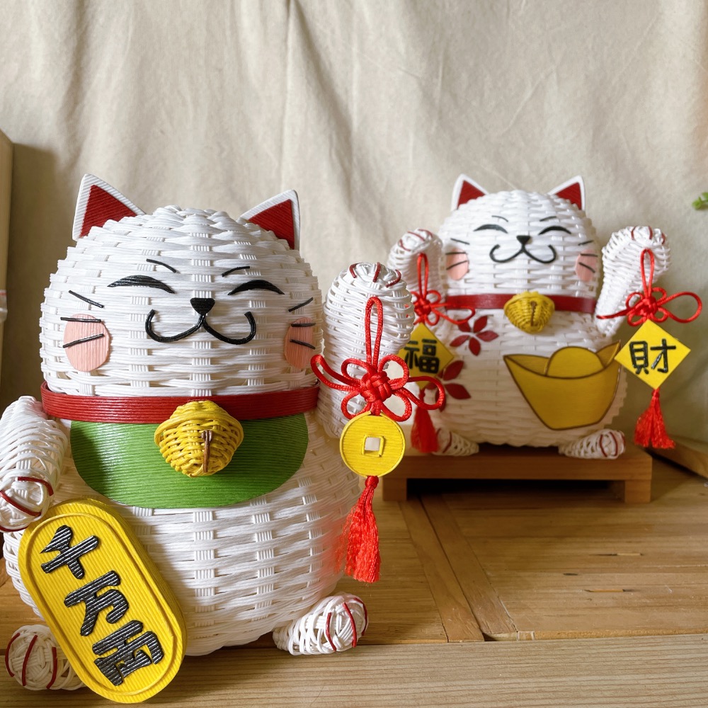 現貨 招財貓 春節 招財 紙籐籃 收納籃 糖果籃 過年-細節圖9
