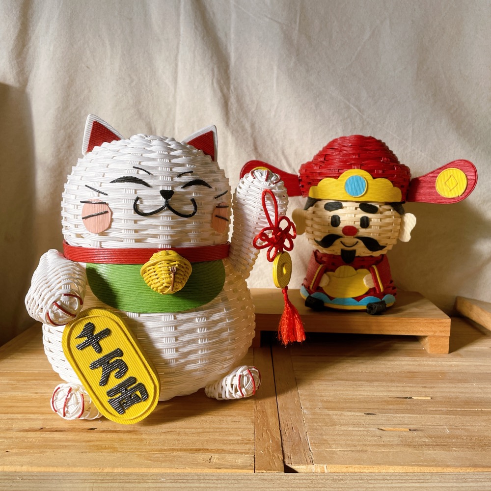 現貨 招財貓 春節 招財 紙籐籃 收納籃 糖果籃 過年-細節圖10