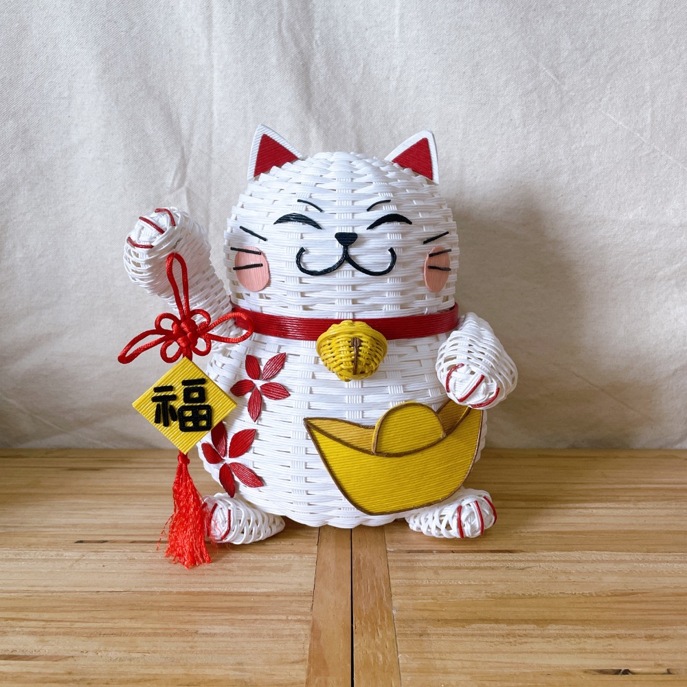 現貨 招財貓 春節 招財 紙籐籃 收納籃 糖果籃 過年-規格圖10