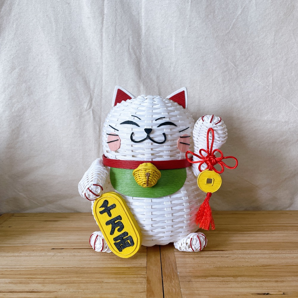 現貨 招財貓 春節 招財 紙籐籃 收納籃 糖果籃 過年-規格圖10