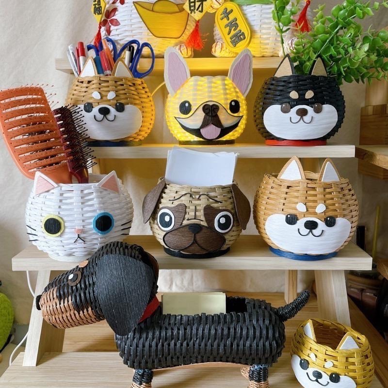 🔥紙籐籃 巴哥 紙藤籃 柴犬 法鬥  三花貓 貓 狗 筆筒 收納籃 生日禮物 巴哥犬 八哥犬 畢業禮物 藤編-細節圖2