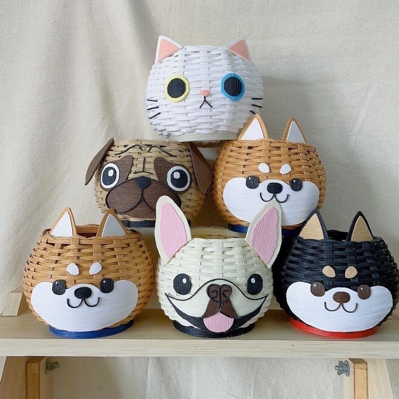 🔥紙籐籃 巴哥 紙藤籃 柴犬 法鬥  三花貓 貓 狗 筆筒 收納籃 生日禮物 巴哥犬 八哥犬 畢業禮物 藤編-細節圖3