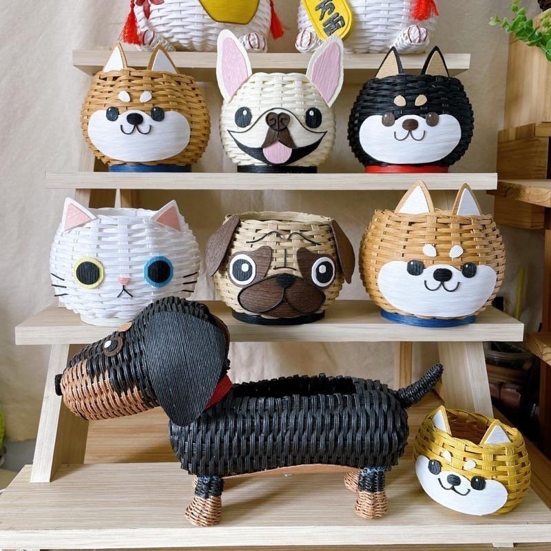 🔥紙籐籃 巴哥 紙藤籃 柴犬 法鬥  三花貓 貓 狗 筆筒 收納籃 生日禮物 巴哥犬 八哥犬 畢業禮物 藤編-細節圖8