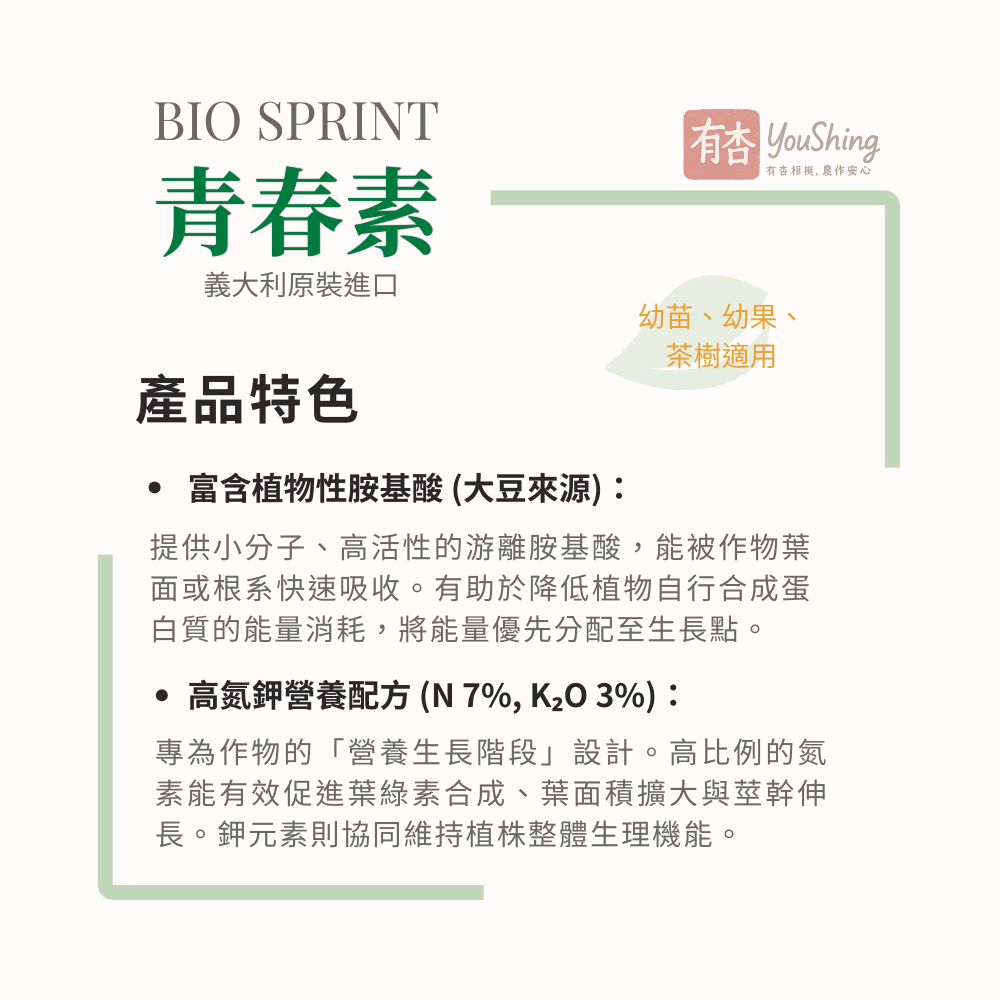 【有杏】青春素 1L｜義大利進口 植物性高蛋白胺基酸｜幼苗 幼果 營養生長 液態葉面肥-細節圖2