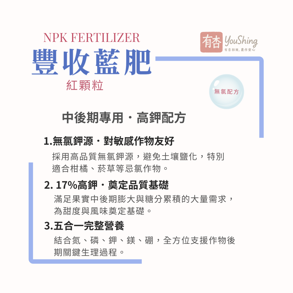 【有杏】豐收藍肥-紅粒 20kg｜歐洲進口 藍肥NPK 12-12-17+MgO ｜無氯高鉀配方 複合肥-細節圖4