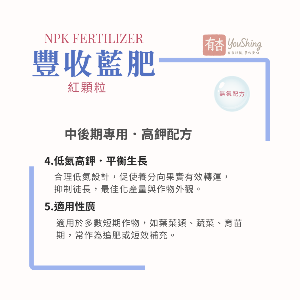 【有杏】豐收藍肥-紅粒 20kg｜歐洲進口 藍肥NPK 12-12-17+MgO ｜無氯高鉀配方 複合肥-細節圖5