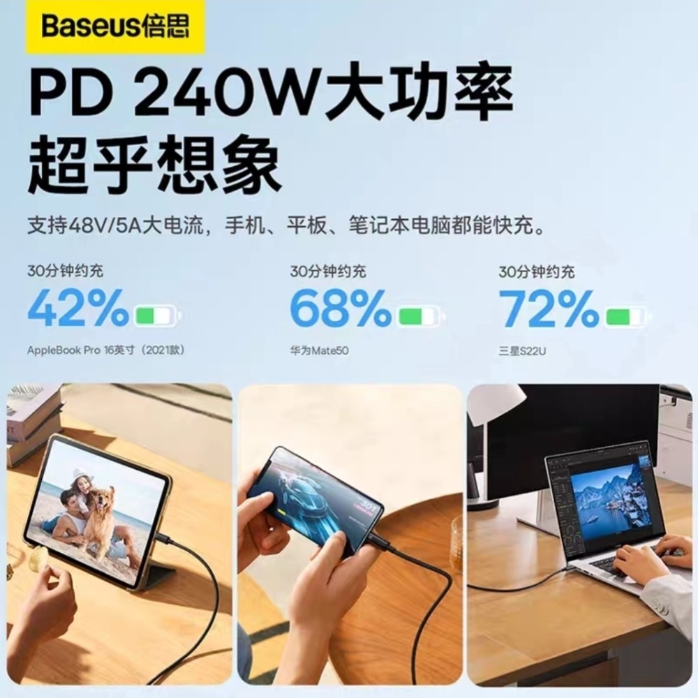 倍思240w 鎢金高速充電線 加長2m 鋅合金240w PD 數據線  Type-C充電線 筆電 可搭配65w充電器-細節圖3