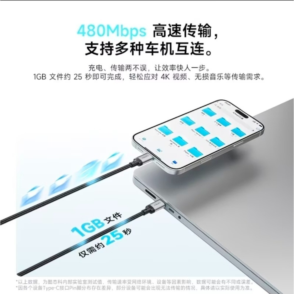 酷態科CP編織線﻿6A彩虹線 240W大功率 1.5m快充數據線 四色可選 適用小米/iphone/﻿三星/OPPO-細節圖11