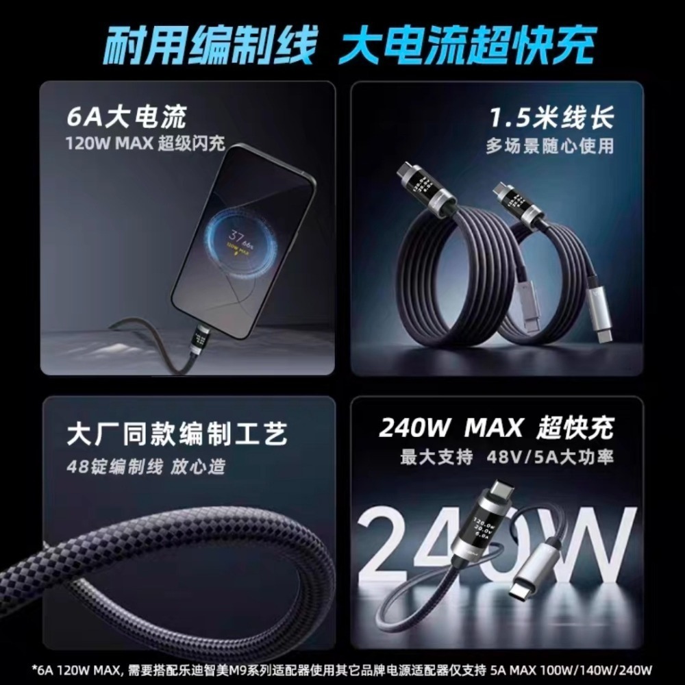 CUKTECH酷態科6號磁吸數顯編織數據線 240w 磁吸1.5m Carplay車載數據線 適用小米/三星/OPPO-細節圖11