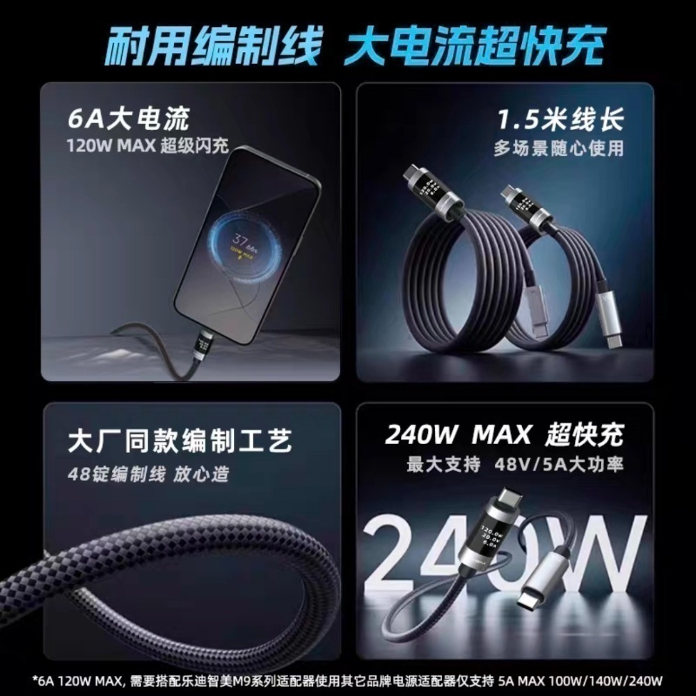 CUKTECH酷態科6號磁吸數顯編織數據線 240w 磁吸1.5m Carplay車載數據線 適用小米/三星/OPPO-細節圖11