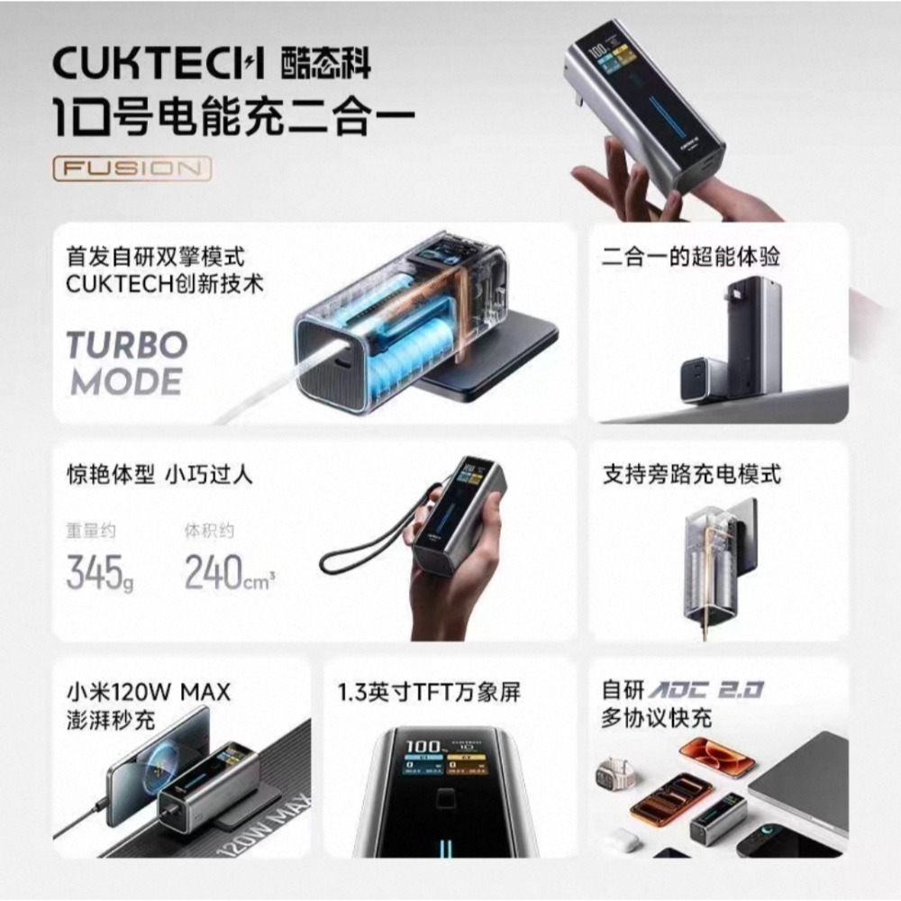♥️酷態科10號Fusion｜行動電源➕充電器二合一♥️ 一機雙用，商旅通勤 露營旅行的終極充電解決方案！小米/三星-細節圖3