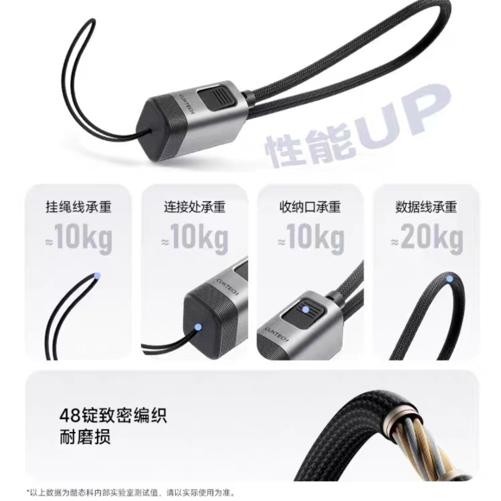 酷態科 CP 掛繩式編織 6A 快充數據線，告別「線材打結」地獄！桌面美學磁吸收納 強迫症福音 240W快充0.2m-細節圖4