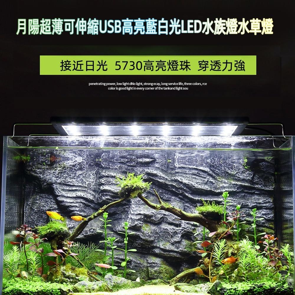 含稅全新特價月陽20-30公分水族箱用超薄可伸縮USB供電高亮藍白光LED魚缸燈水族燈水草燈(HZY200)-細節圖2