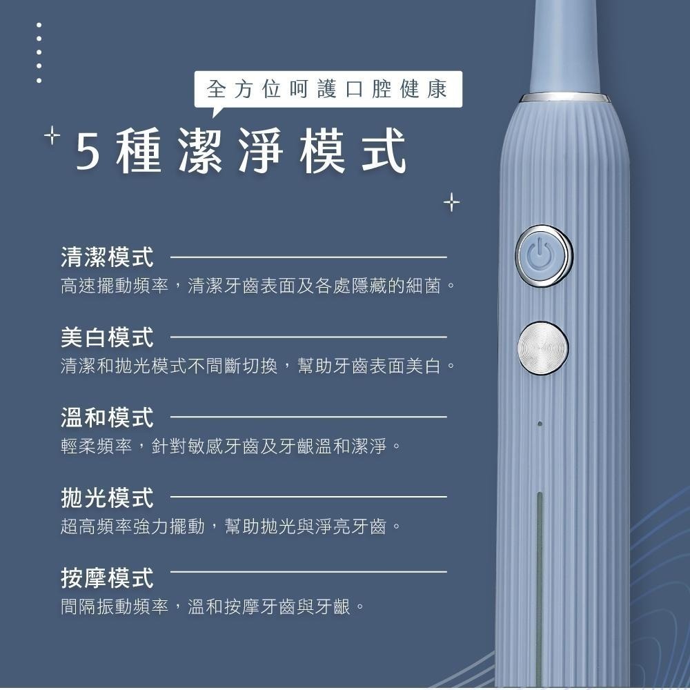 含稅全新原廠保固一年送刷頭2支KINYO充電式大電量杜邦刷毛5模式全水洗超音波電動牙刷(ETB-816)-細節圖3