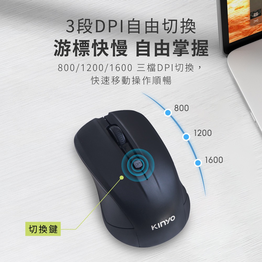 含稅全新原廠保固一年KINYO智慧省電人體好握好拿3種DPI選擇USB無線滑鼠(NGK-21)-細節圖3