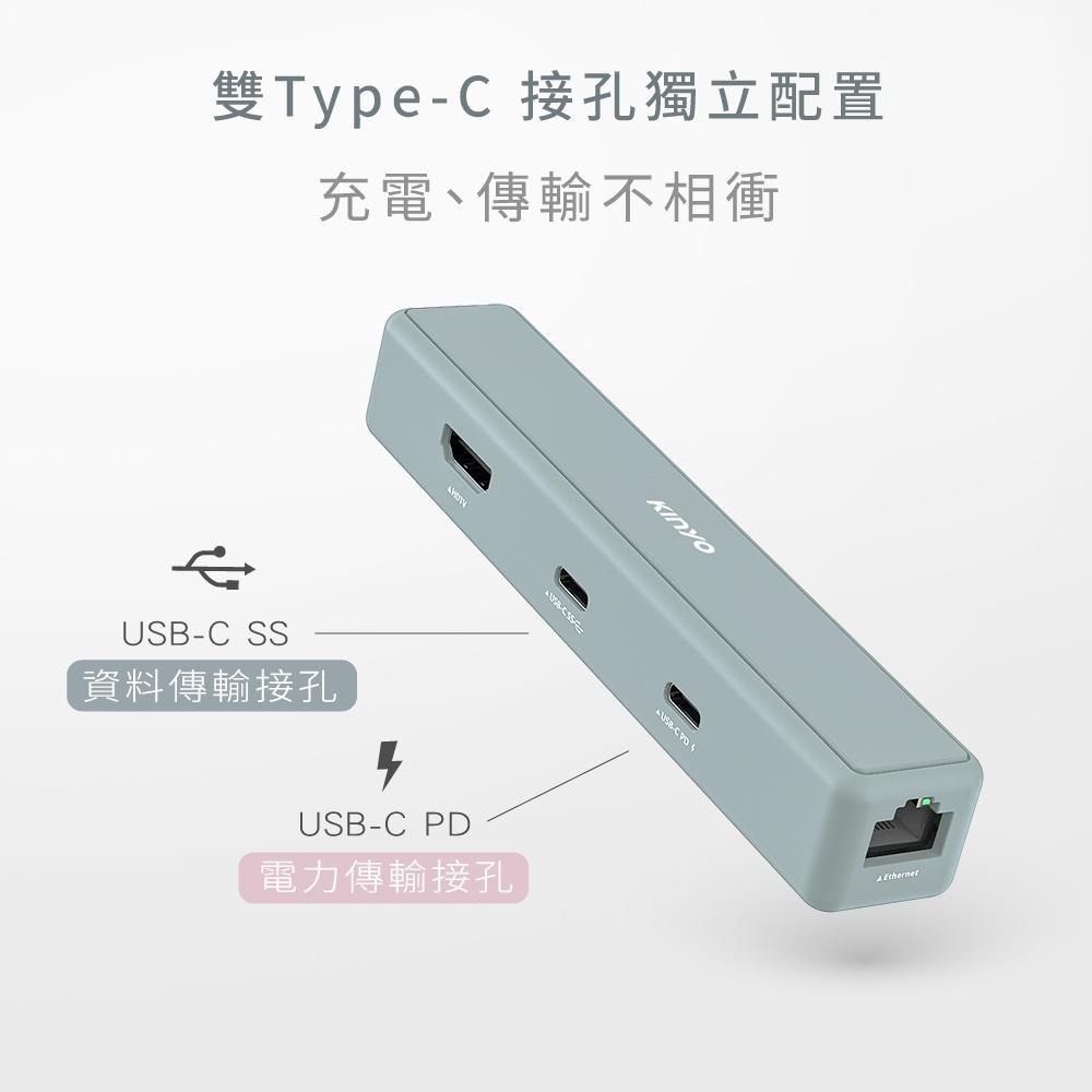 含稅保固一年送收納袋KINYO矽膠2TypeC PD快充+2USB+RJ45+HDTV+讀卡HUB擴充器座KCR-518-細節圖5