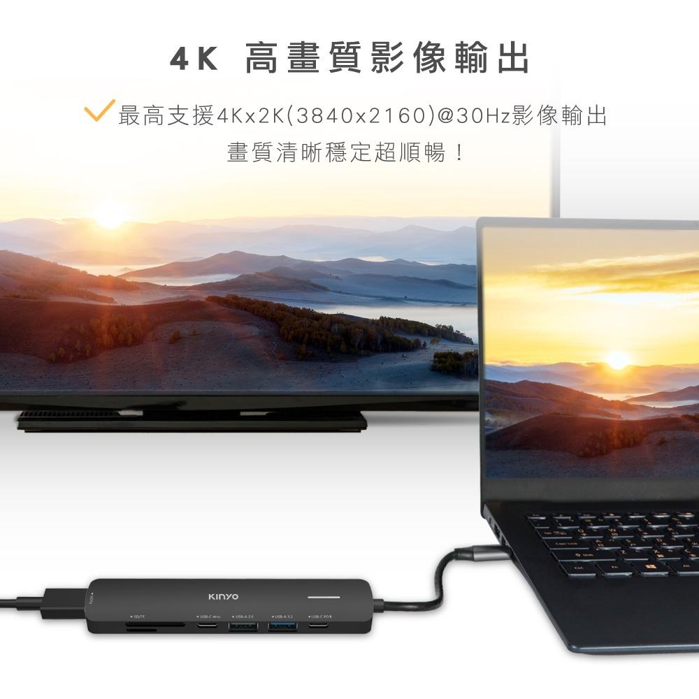 含稅原廠保固一年KINYO鋁合金2獨立TypeC PD快充+2USB快傳+HDMI+讀卡擴充器座HUB(KCR-417)-細節圖5