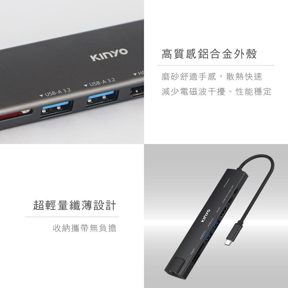 含稅原廠保固一年KINYO鋁合金2TypeC PD快充+2USB+RJ45+HDMI+讀卡擴充器座HUB(KCR-418-細節圖8