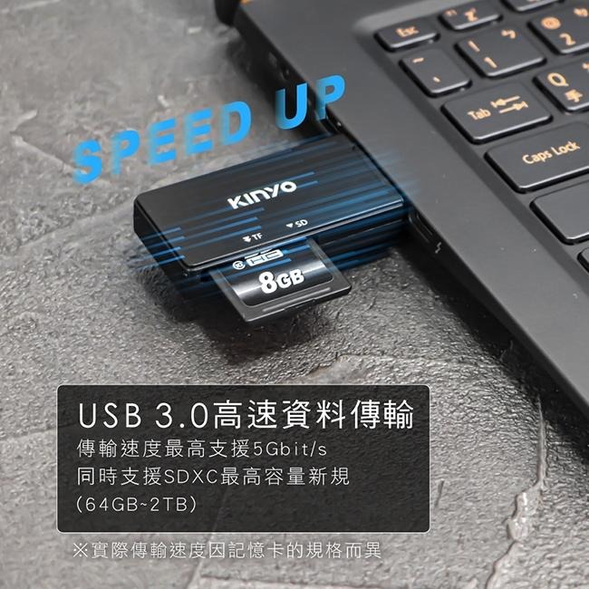 含稅全新原廠保固一年KINYO迷你USB3.0高速傳輸免驅動SD及TF雙槽讀卡機(KCR-120)-細節圖3