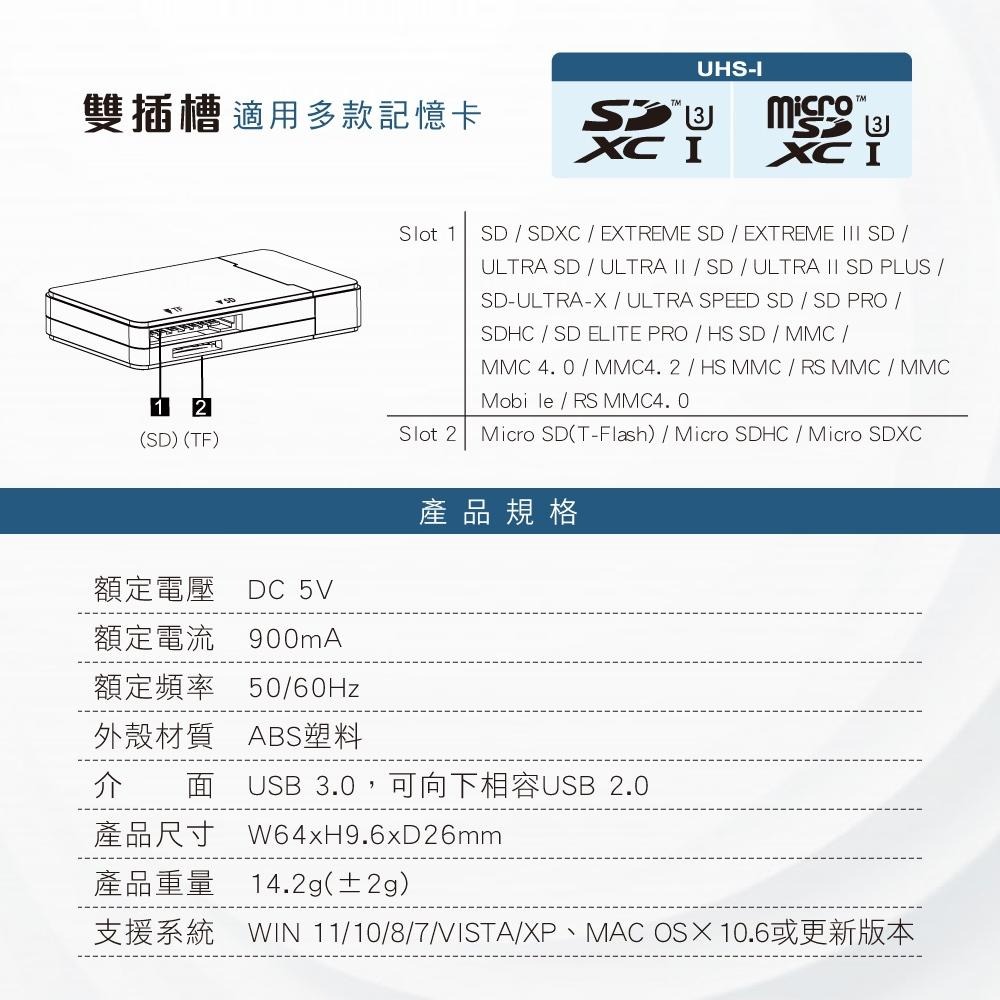 含稅全新原廠保固一年KINYO迷你USB3.0高速傳輸免驅動SD及TF雙槽讀卡機(KCR-120)-細節圖6