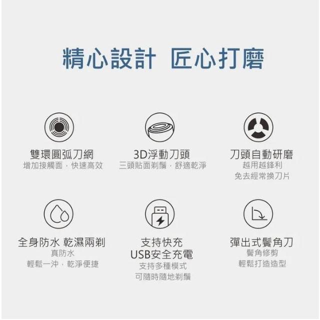 含稅原廠保固一年NAKAY充電式全水洗3D獨立浮動刀頭刮鬍刀帶鬢角刀(NS-603)-細節圖6