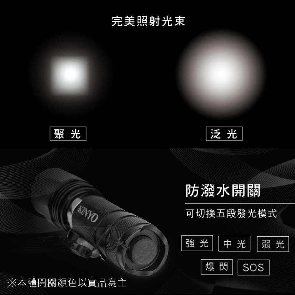 含稅全新原廠保固一年送18650電池KINYO迷你超高亮美國CREE T6 LED伸縮變焦LED手電筒(LED-505)-細節圖5
