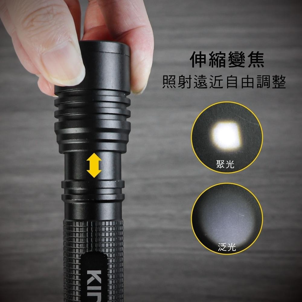 含稅全新原廠保固一年KINYO電池式IPX4防水強光CREE XPE LED伸縮變焦鋁合金手電筒(LED-478)-細節圖4