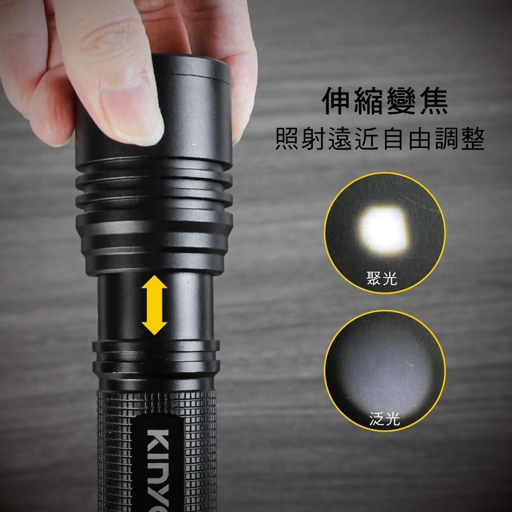 含稅全新原廠保固一年KINYO電池式IPX4防水1500流明強光XML T6伸縮變焦鋁合金手電筒(LED-480)-細節圖4
