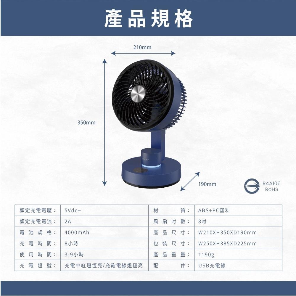 含稅全新原廠保固一年KINYO充電式大電量8吋超靜音觸控自然風氣氛燈桌扇電風扇涼風扇循環扇(UF-7185)-細節圖9