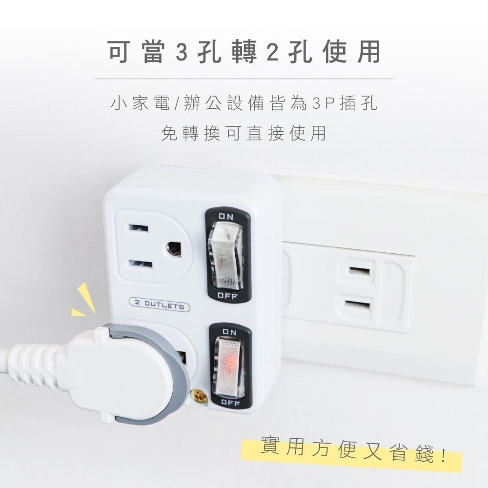 含稅全新原廠保固一年KINYO阻燃材質2切開關1轉2節能省電插頭插座(MR-5365)-細節圖2