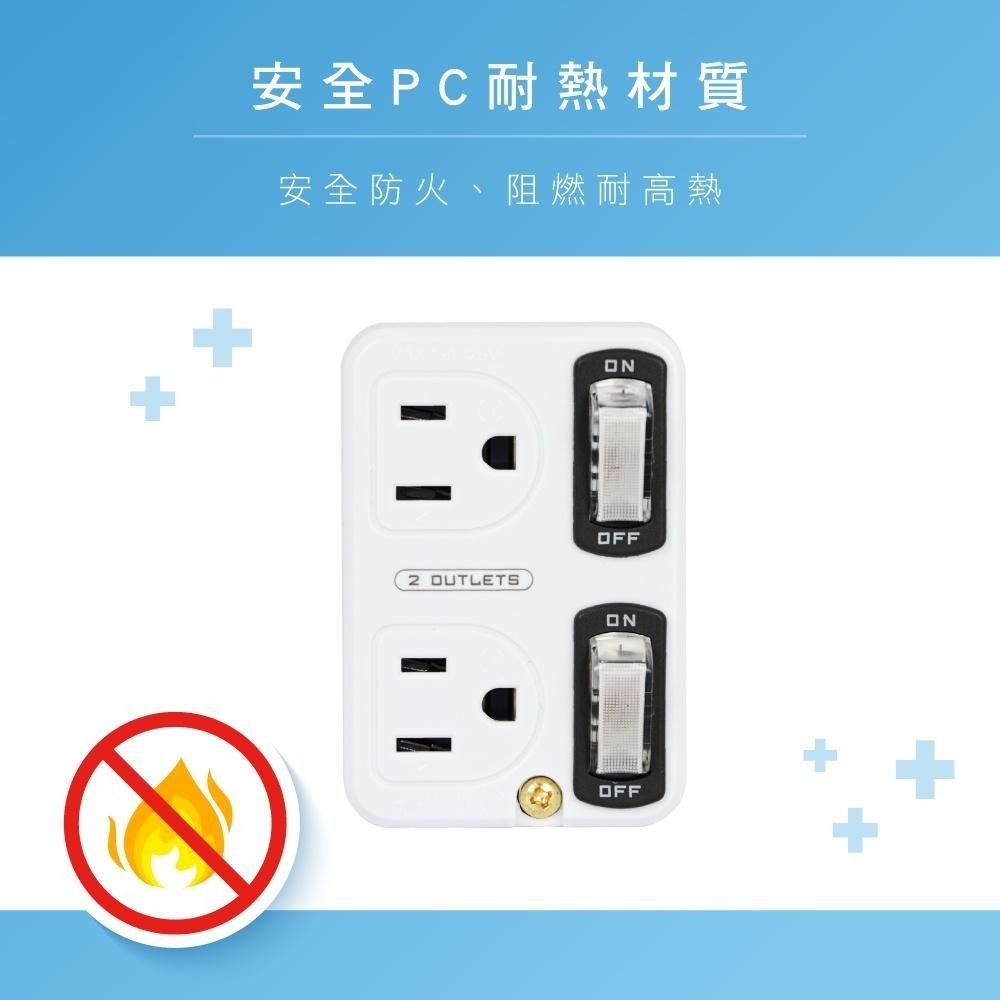 含稅全新原廠保固一年KINYO阻燃材質2切開關1轉2節能省電插頭插座(MR-5365)-細節圖3