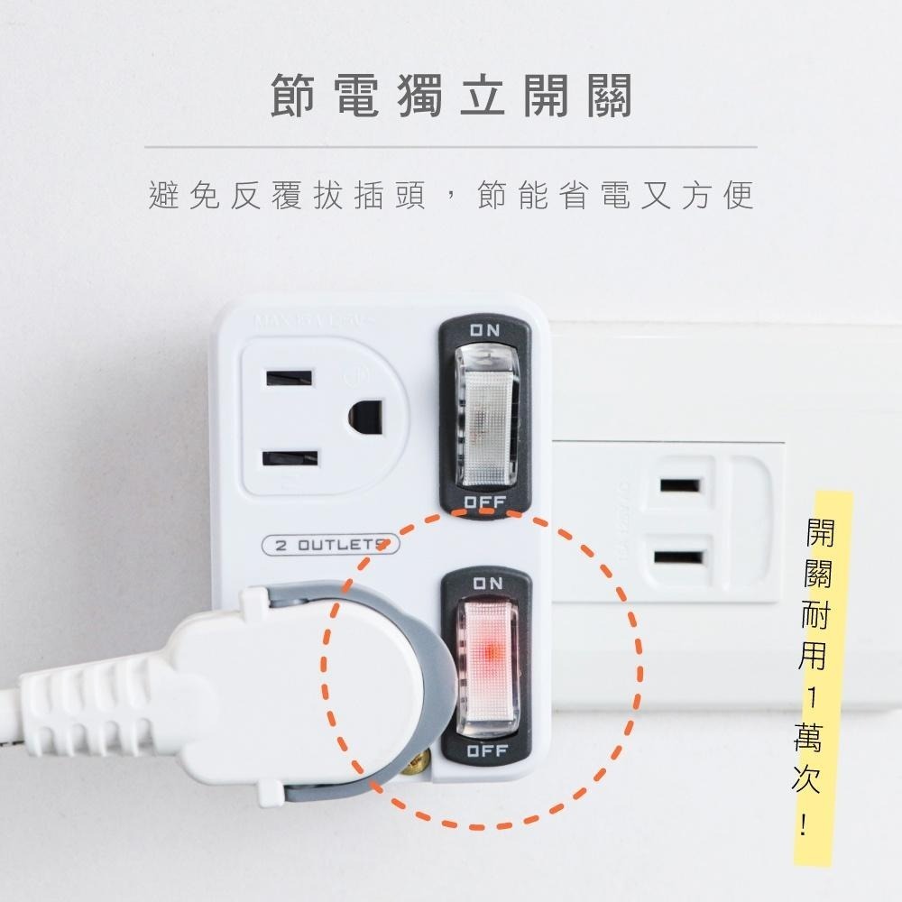 含稅全新原廠保固一年KINYO阻燃材質2切開關1轉2節能省電插頭插座(MR-5365)-細節圖5