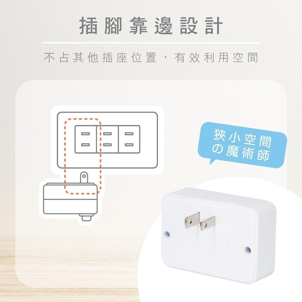 含稅全新原廠保固一年KINYO阻燃材質2切開關1轉2節能省電插頭插座(MR-5365)-細節圖6