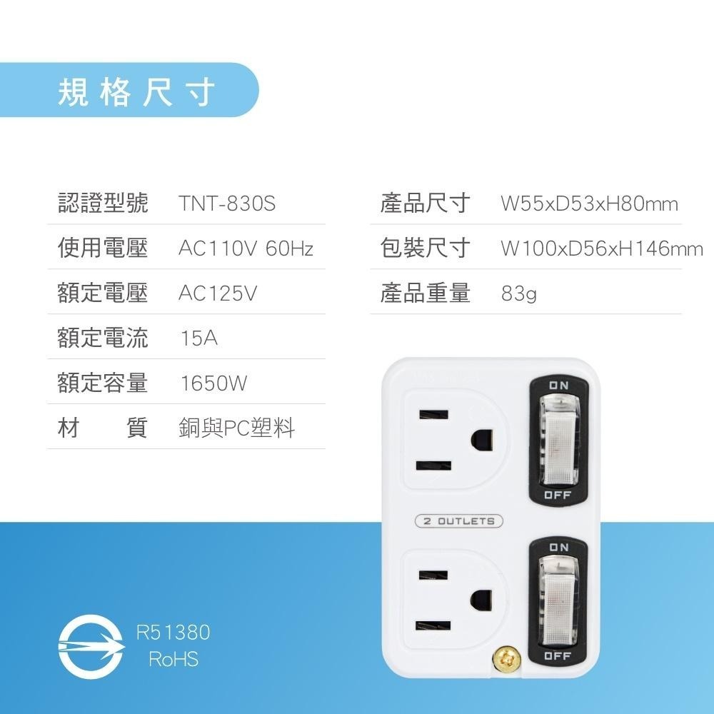 含稅全新原廠保固一年KINYO阻燃材質2切開關1轉2節能省電插頭插座(MR-5365)-細節圖8