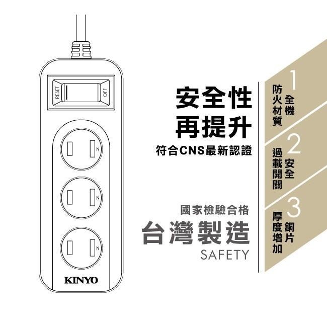 含稅全新原廠保固一年KINYO台灣製造1切3座2P防火耐燃安全延長線(CG213-6.9.15)-細節圖4
