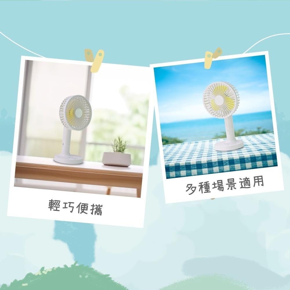 含稅全新原廠保固一年KINYO低噪5吋大電量充電式角度可調手持桌立兩用3段小電風扇(UF-2150)-細節圖7