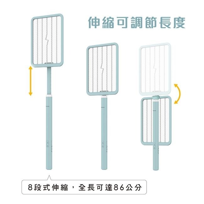 含稅全新原廠保固一年KINYO可折疊8段伸縮貼牆面18650充電電池大網面雙層密集網捕蚊拍電蚊拍(CM-3390)-細節圖3