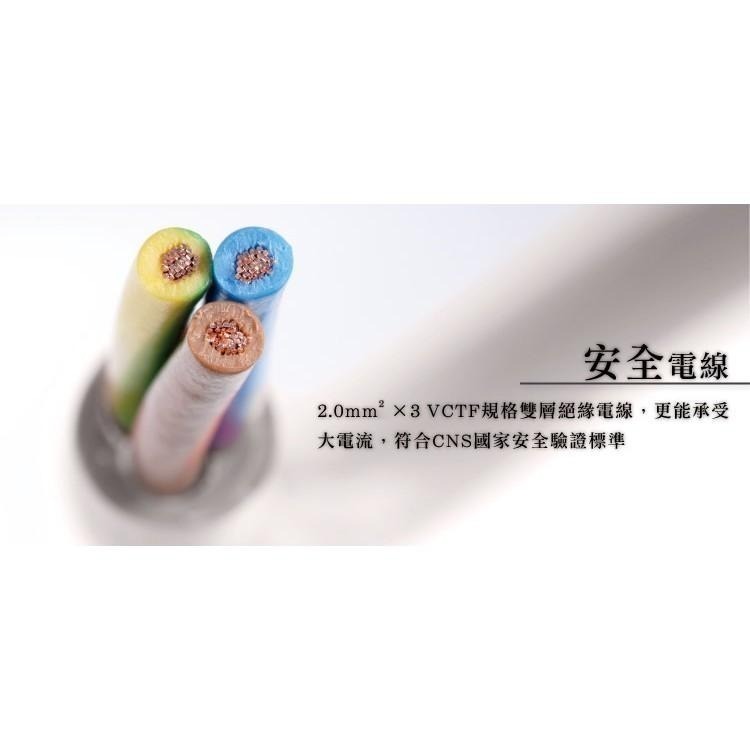 含稅全新原廠保固一年KINYO台灣製造平貼式插頭過載保護3切3座3P防火耐燃延長線插座插頭(CG133-6.9.12)-細節圖5
