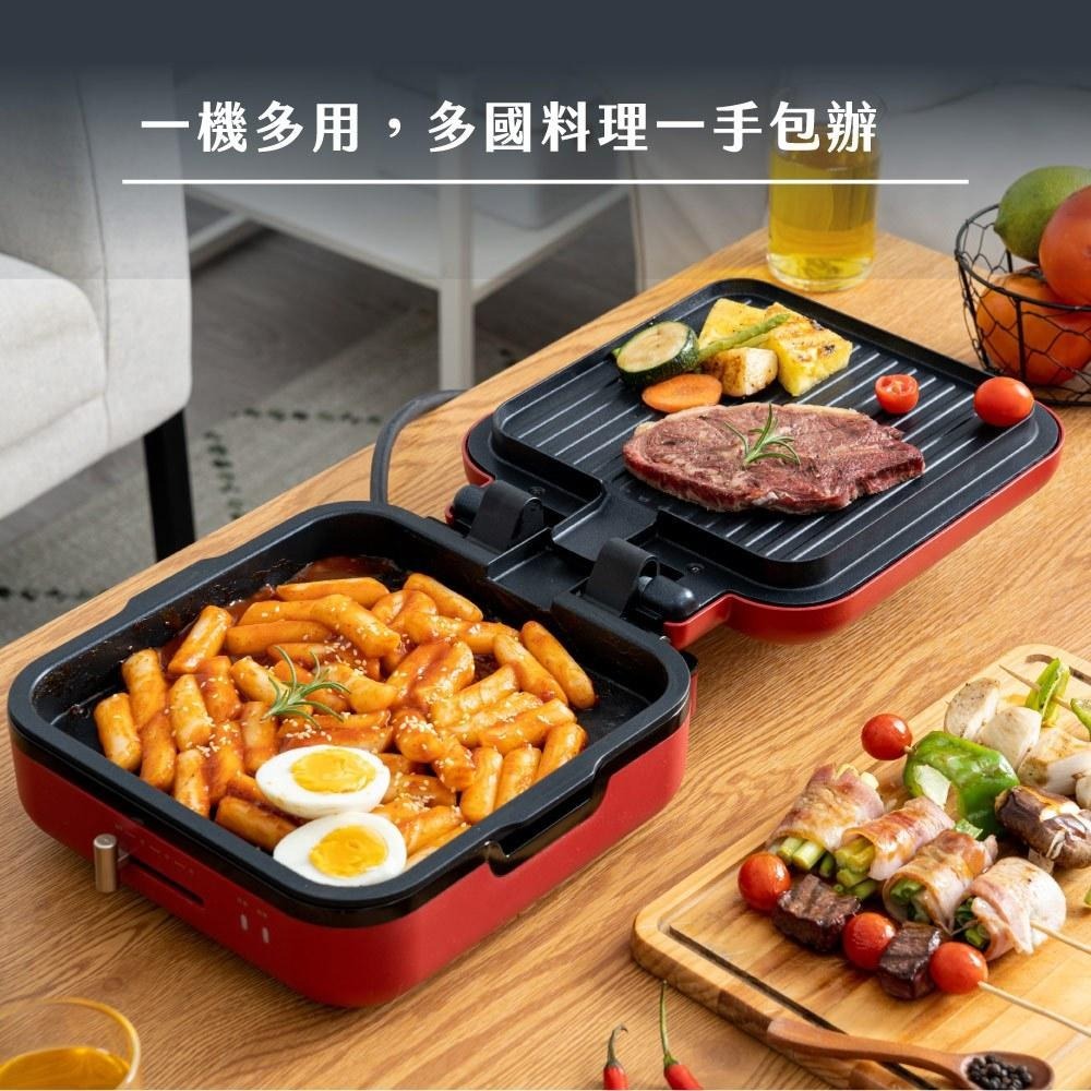 含稅全新原廠保固一年KINYO大尺寸雙盤加熱溫控折疊食品不沾塗層導油槽BBQ電烤盤料理鍋(BP-604)-細節圖2