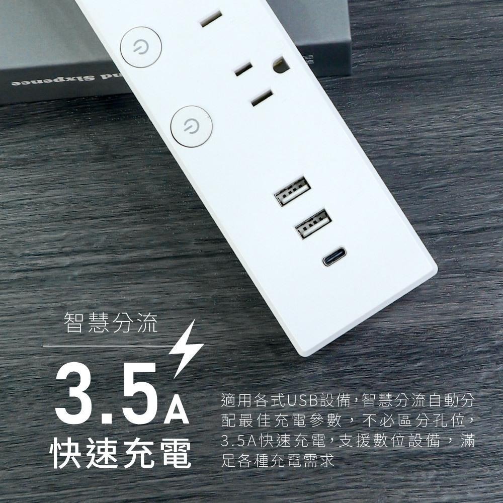 含稅全新原廠保固一年KINYO台灣製3.5A快充1開4插2USB+1TYPEC延長線插座插頭CGU-3546.3549-細節圖4