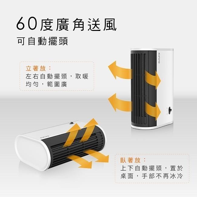 含稅全新原廠保固一年KINYO迷你低噪音雙風扇1秒速熱自擺頭立臥兩用電暖器(EH-80)-細節圖5