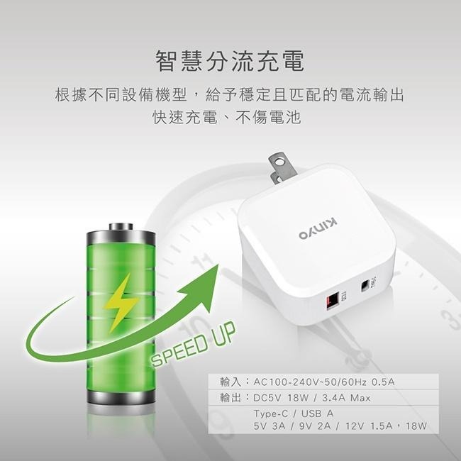 含稅全新原廠保固一年KINYO安規認證Type-C / USB 快速18W快充充電器充電頭(PDCB-015)-細節圖3