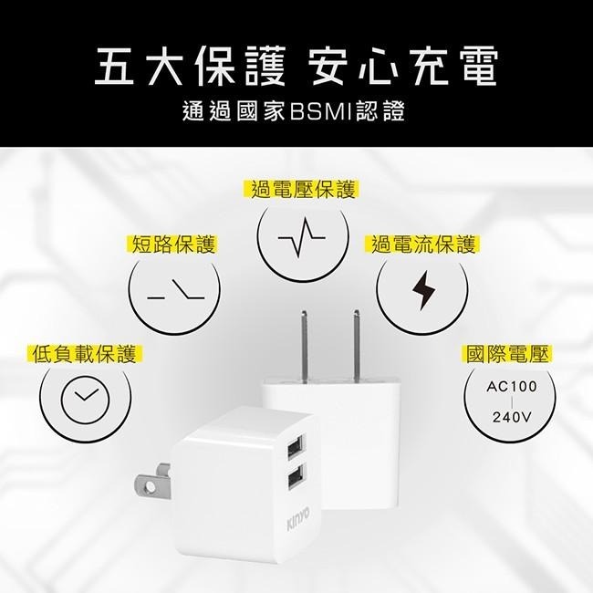 含稅全新原廠保固一年KINYO 雙USB快速2.4A充電器(CUH-220W)-細節圖2
