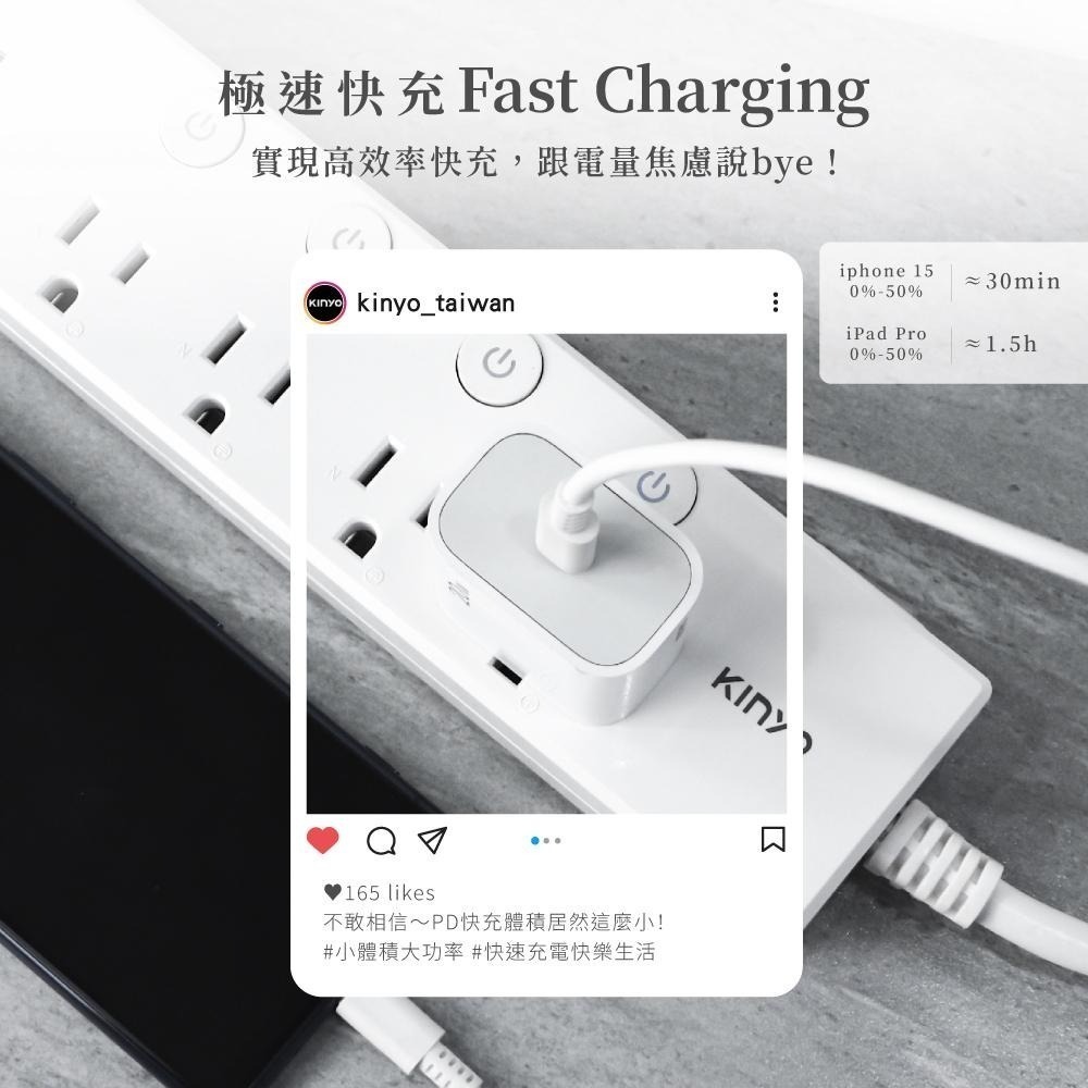 含稅全新原廠保固一年KINYO全球旅行單孔TYPEC急充PD20W快充8重保護充電器充電頭(A-PDCB-001)-細節圖5
