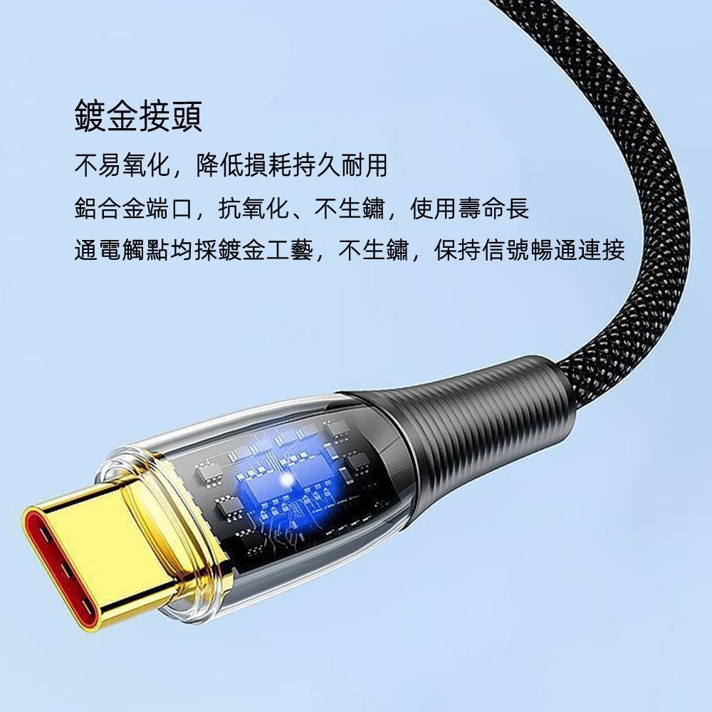 含稅全新特價月陽透明接頭TypeC to TypeC鍍金1.5米智能PD100W快充耐拉扯尼龍充電線傳輸線TTYC150-細節圖5