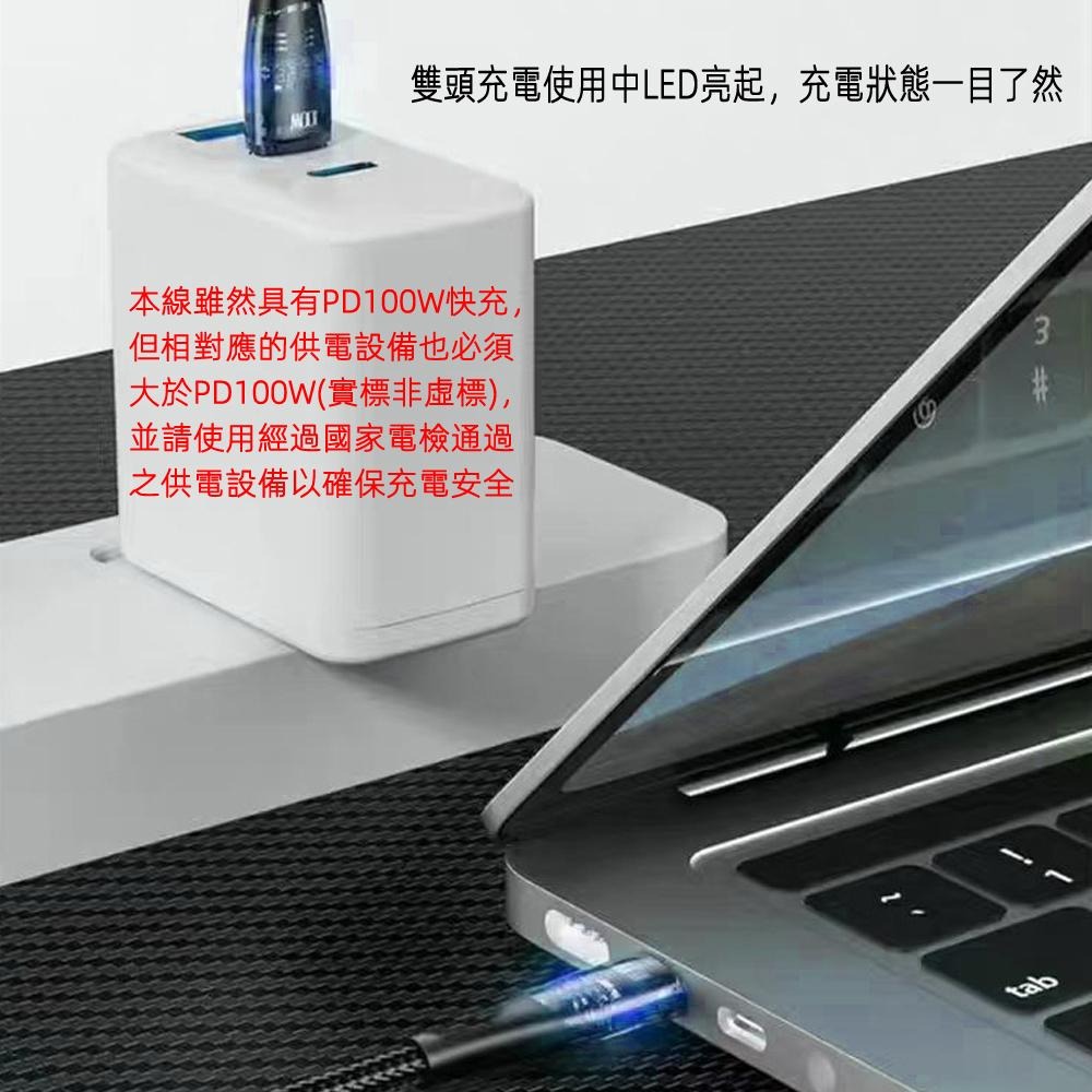含稅全新特價月陽透明接頭TypeC to TypeC鍍金1.5米智能PD100W快充耐拉扯尼龍充電線傳輸線TTYC150-細節圖8