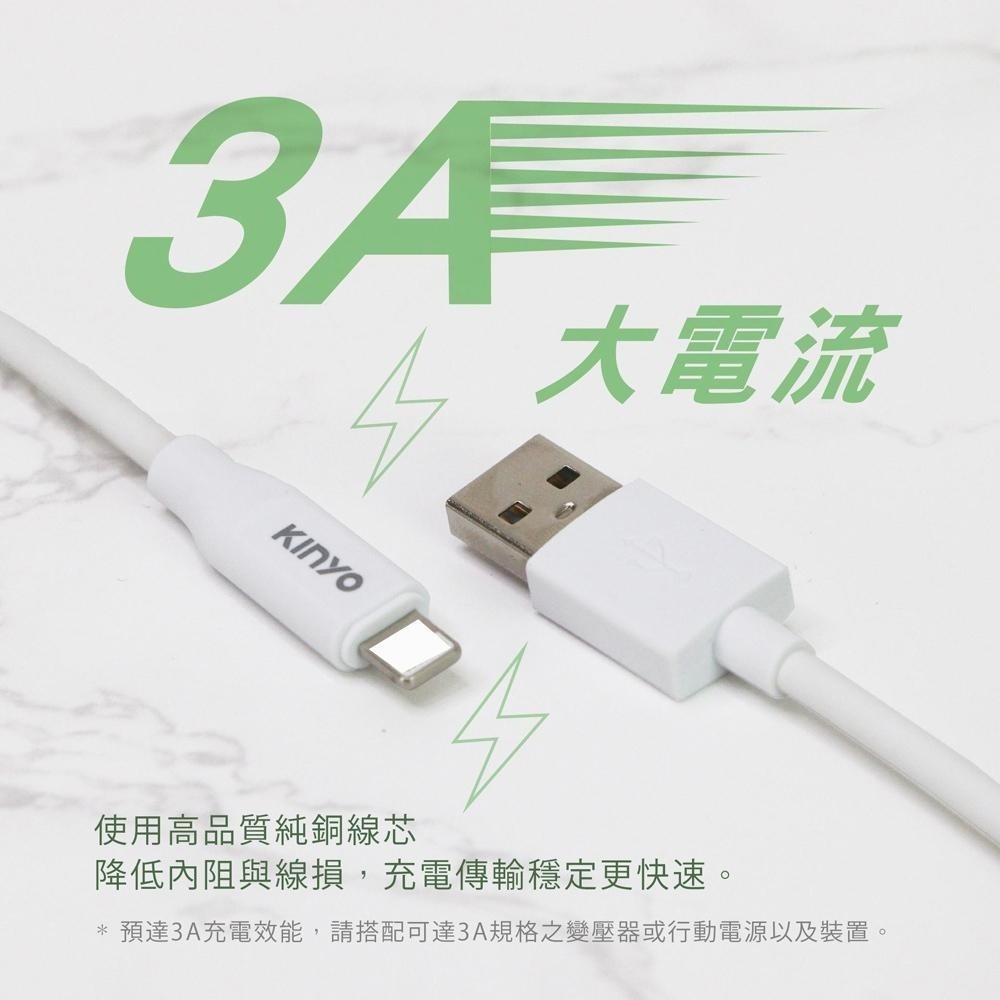 含稅全新原廠保固1年KINYO長1米8PIN跟TYPEC快充3A接頭加長TPE充電線資料傳輸線USB-A912.C912-細節圖3
