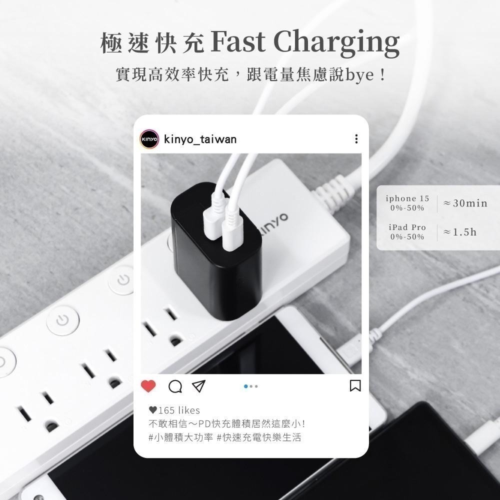 含稅原廠保固一年KINYO全球旅行TYPEC急充PD20W+QC3八重保護充電器充電頭PDCB-002.APDCB002-細節圖3